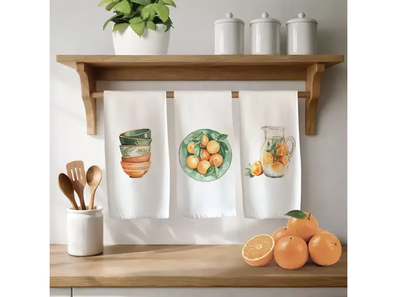 Ποτηρόπανα Κουζίνας Oranges Σετ 3ΤΜΧ Λευκό (3) 50 x 70 cm
