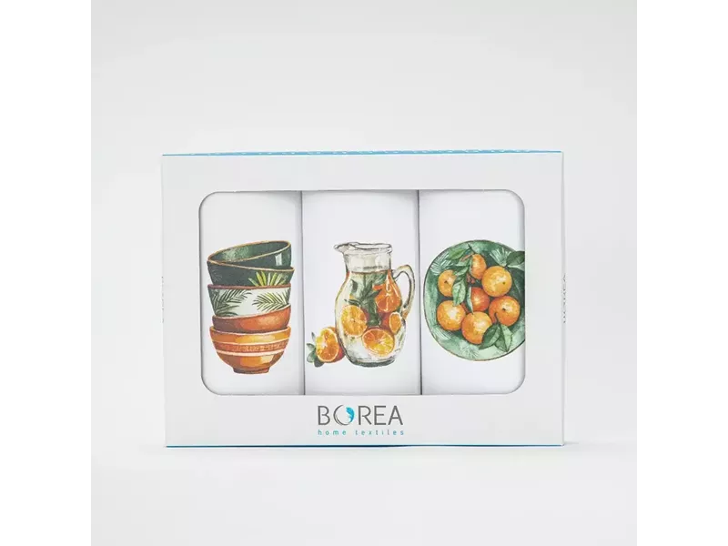 Ποτηρόπανα Κουζίνας Oranges Σετ 3ΤΜΧ Λευκό (3) 50 x 70 cm