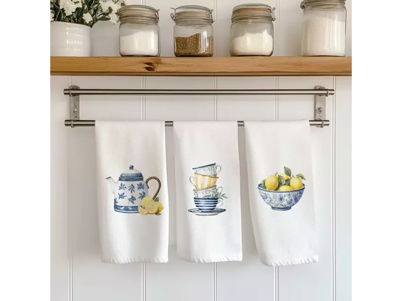 Ποτηρόπανα Κουζίνας Lemons Σετ 3ΤΜΧ Λευκό (3) 50 x 70 cm