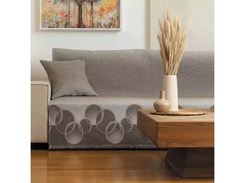 Ριχτάρι Βαμβακερό Διθέσιο Κύκλοι Καφέ 180 x 250 cm