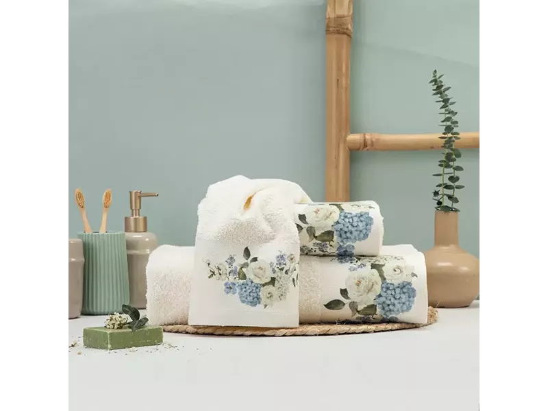 Πετσέτες Σετ 3ΤΜΧ Hortensia Εκρού 70 x 140 / 50 x 90 / 30 x 50 cm