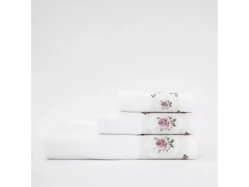 Πετσέτες Σετ 3ΤΜΧ Wildrose Λευκό 70 x 140 / 50 x 90 / 30 x 50 cm