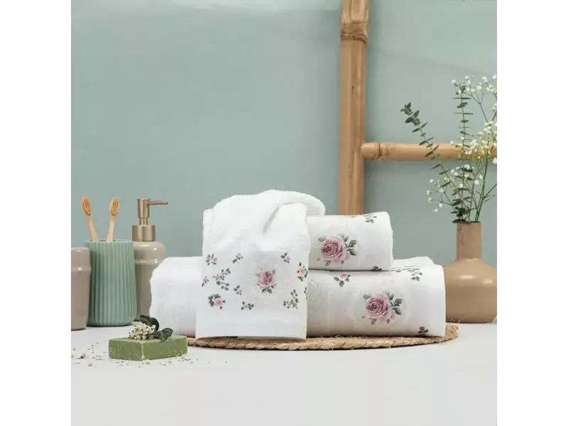 Πετσέτες Σετ 2ΤΜΧ Wildrose Λευκό 50 x 90 / 30 x 50 cm