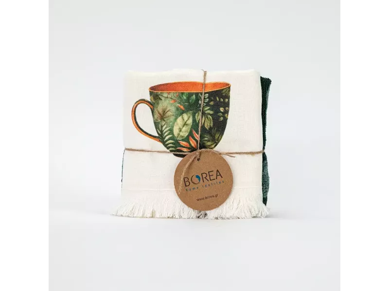 Ποτηρόπανα Κουζίνας Green Tea Σετ 2ΤΜΧ Διάφορα χρώματα 40 x 65 cm + 65 x 65 cm