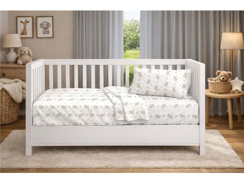 Κατωσέντονο Με Λάστιχο bebe Newborn Bear 717 0,70x1,40x0,15 White-Grey 100% Cotton