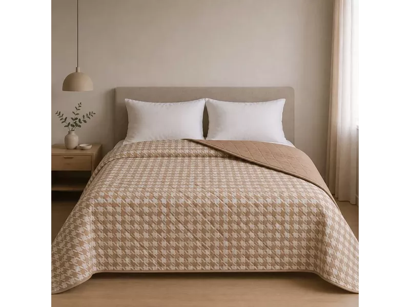Κουβερλι Υπέρδιπλα 220x240 Pied De Poule Beige