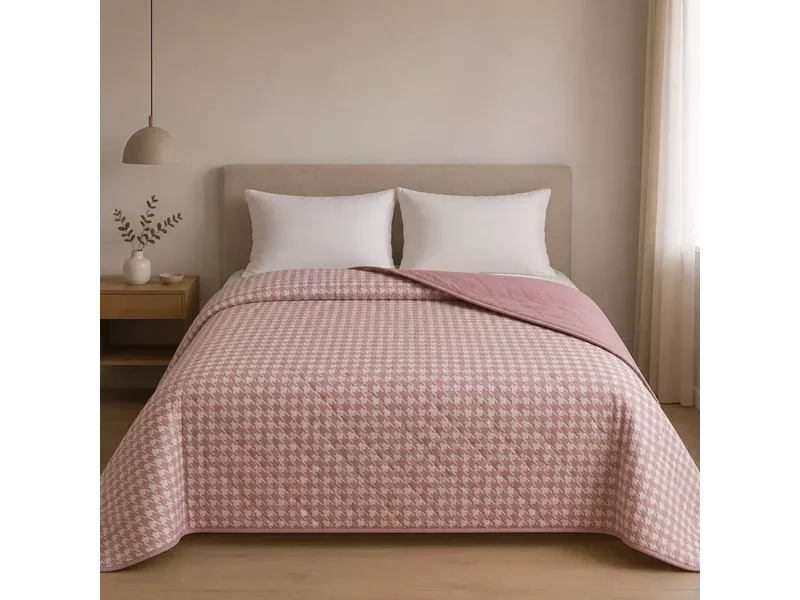 Κουβερλι Υπέρδιπλα 220x240 Pied De Poule Beige