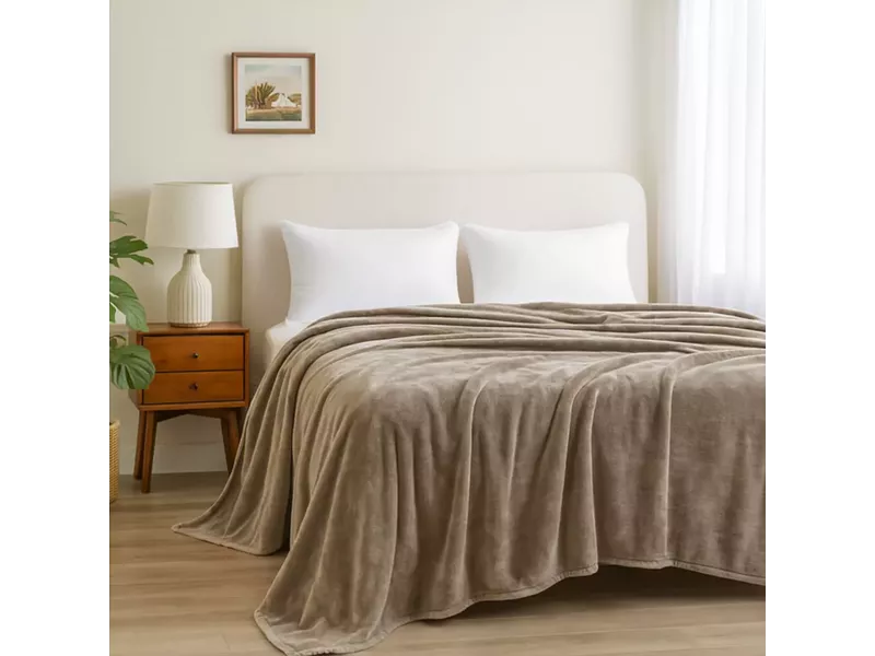 Κουβέρτα βελουτέ υπέρδιπλη Beige