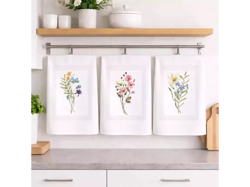Ποτηρόπανα Κουζίνας Flowers Σετ 3τμχ