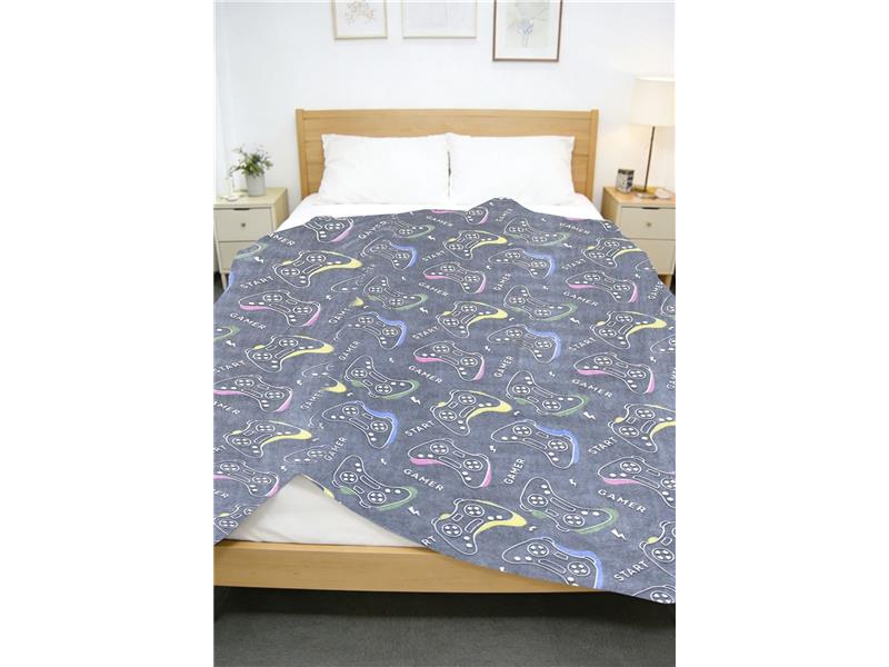 Κουβέρτα Fleece φωσφορίζουσα Gamer 175x225 Dark Blue 100% Polyester