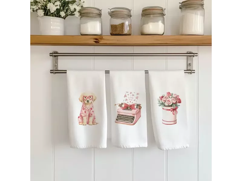 Ποτηρόπανα Κουζίνας Love Σετ 3ΤΜΧ Λευκό (3) 50 x 70 cm