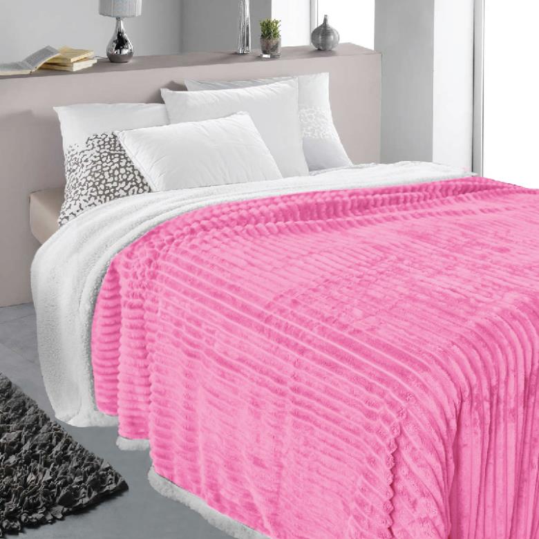 Κουβέρτα Fleece Velvet-Sherpa Ροζ