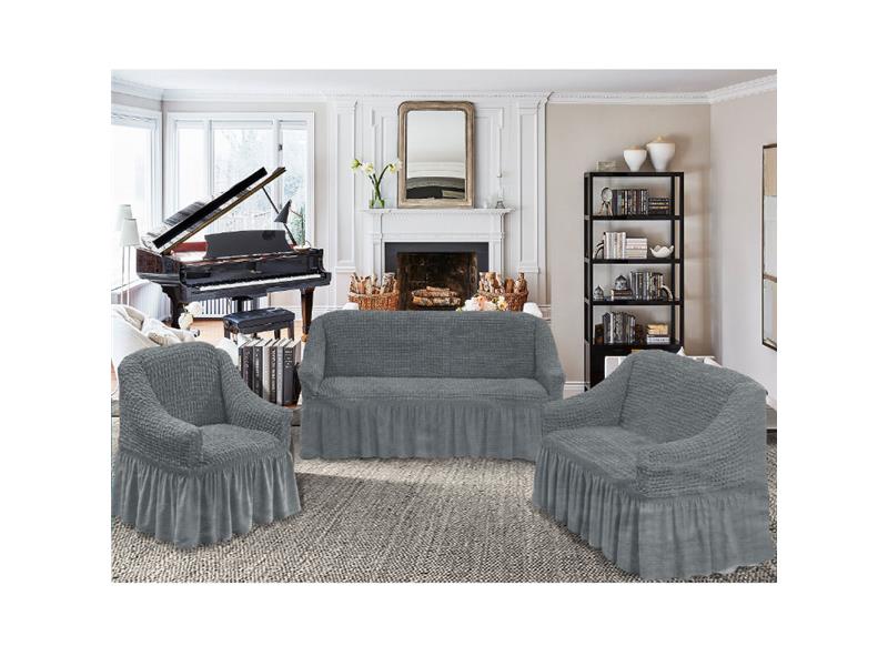 Σετ 3τεμ Ελαστικά καλύμματα σαλονιού Γκρι