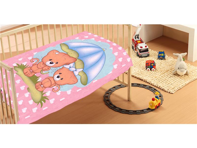 ΚΟΥΒΕΡΤΑ ΒΡΕΦ Βελουτέ polyester 110Χ140 Rainy Bears 06 Pink