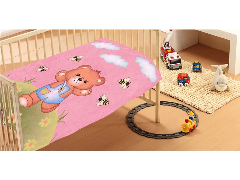 ΚΟΥΒΕΡΤΑ ΒΡΕΦ Βελουτέ polyester 110Χ140 Teddy Bear 02 Pink