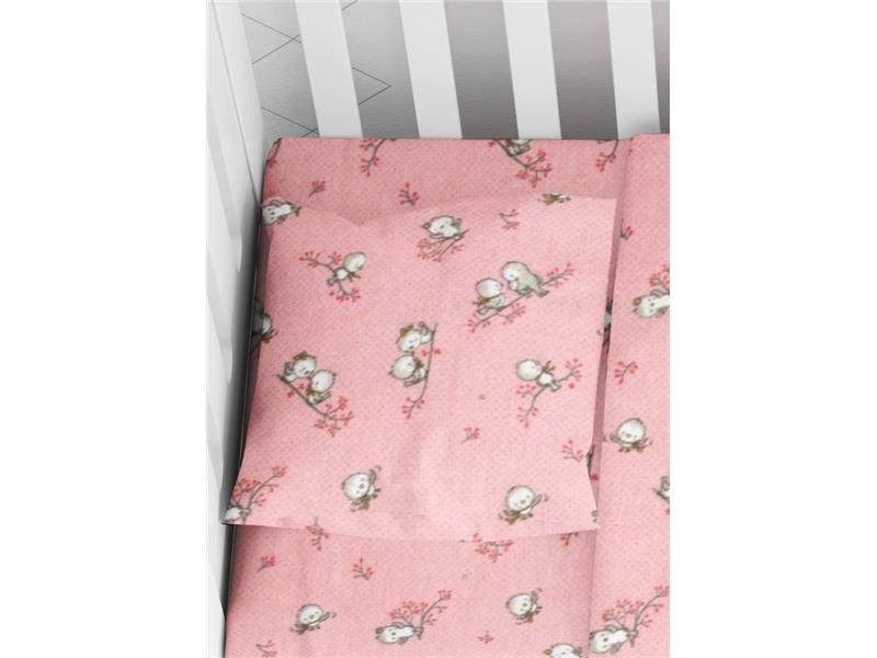 ΜΑΞΙΛΑΡΟΘΗΚΗ ΕΜΠΡΙΜΕ ΒΡΕΦ Flannel Cotton 100% 35Χ45 Birds 15 Pink