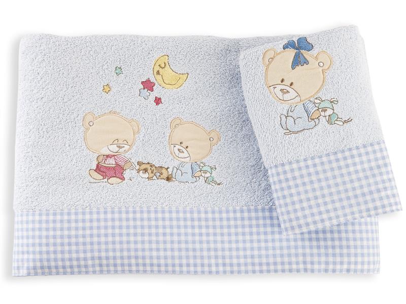 ΠΕΤΣΕΤΑ ΣΕΤ 2 τεμ ΒΡΕΦ Cotton 100% 30X50,70X140 HAPPY BEARS 19 ΣΙΕΛ
