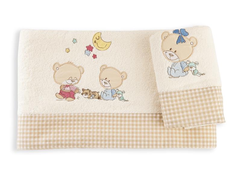 ΠΕΤΣΕΤΑ ΣΕΤ 2 τεμ ΒΡΕΦ Cotton 100% 30X50,70X140 HAPPY BEARS 22 ΕΚΡΟΥ/ΜΠΕΖ