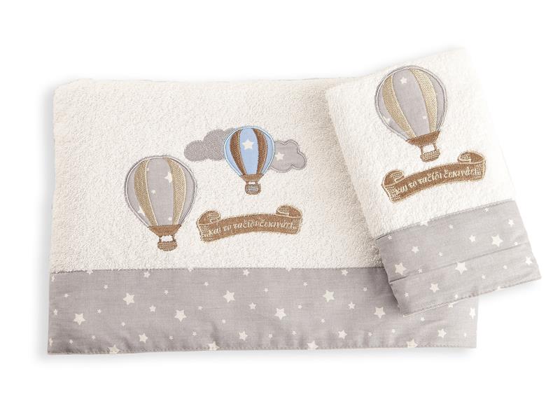 ΠΕΤΣΕΤΑ ΣΕΤ 2 τεμ ΒΡΕΦ Cotton 100% 30X50,70X140 ΑΕΡΟΣΤΑΤΟ 05 ΛΕΥΚΟ/ΓΚΡΙ