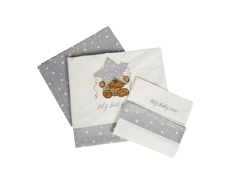 ΣΕΝΤΟΝΙΑ ΣΕΤ 3 τεμ ΒΡΕΦ Cotton 100% 120Χ170 ΑΣΤΕΡΙ 124 ΛΕΥΚΟ/ΓΚΡΙ