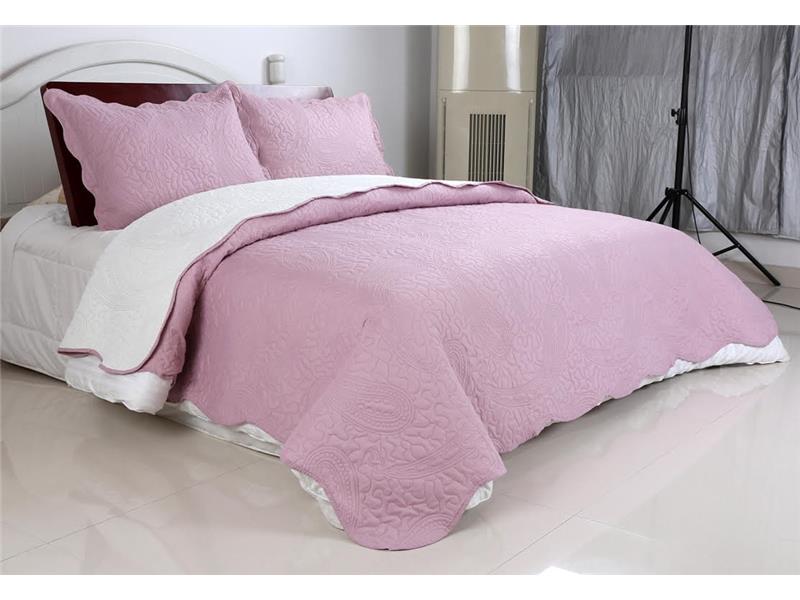 ΚΟΥΒΕΡΛΙ σετ (220cm x 240cm + 2 x 50cm x 70cm) λαχούρι PINK & CREAM