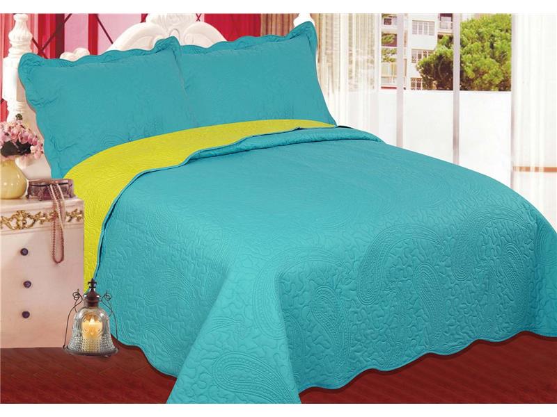 ΚΟΥΒΕΡΛΙ σετ (220cm x 240cm + 2 x 50cm x 70cm) λαχούρι BLUE & GREEN