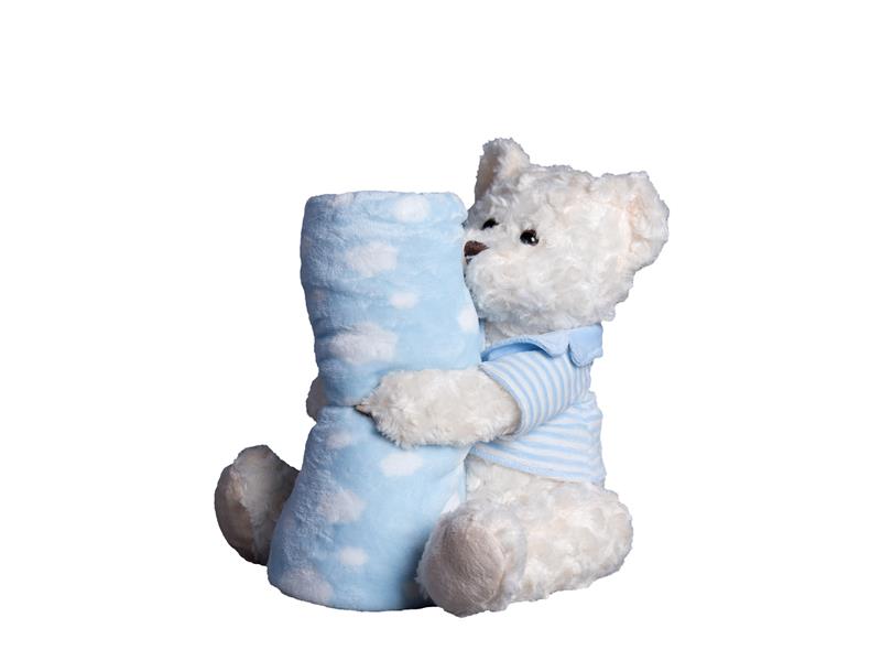 ΒΕΒΕ FLANNEL ΚΟΥΒΕΡΤΑΚΙ (80cm x 120cm) αρκουδάκι μπουκλέ σιέλ