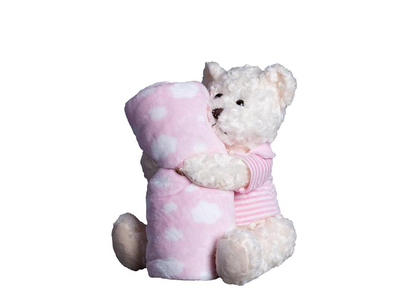 ΒΕΒΕ FLANNEL ΚΟΥΒΕΡΤΑΚΙ (80cm x 120cm) αρκουδάκι μπουκλέ ρόζ