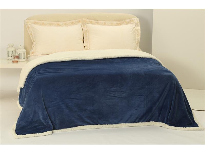 κουβέρτα fleece με sherpa (220cm x 240cm) μπλέ