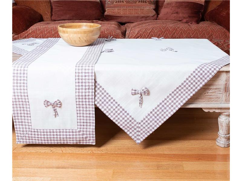 τραβέρσα (45cm x 170cm) bow ivory/μωβ