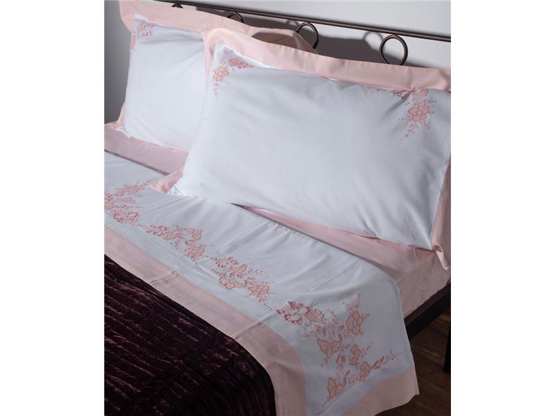 ΧΕΙΡΟΠΟΙΗΤΟ ΑΠΛΙΚΕ ΣΕΝΤΟΝΙ NJ01 ΤΕΣΣΑΡΩΝ ΤΕΜΑΧΙΩΝ (225CM X 270CM) ΛΕΥΚΟ/ΡΟΖ