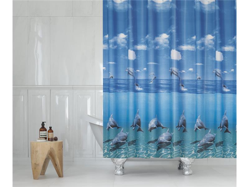 LINO ΚΟΥΡΤΙΝΑ ΜΠΑΝΙΟΥ DOLPHIN FAMILY BLUE 180X200