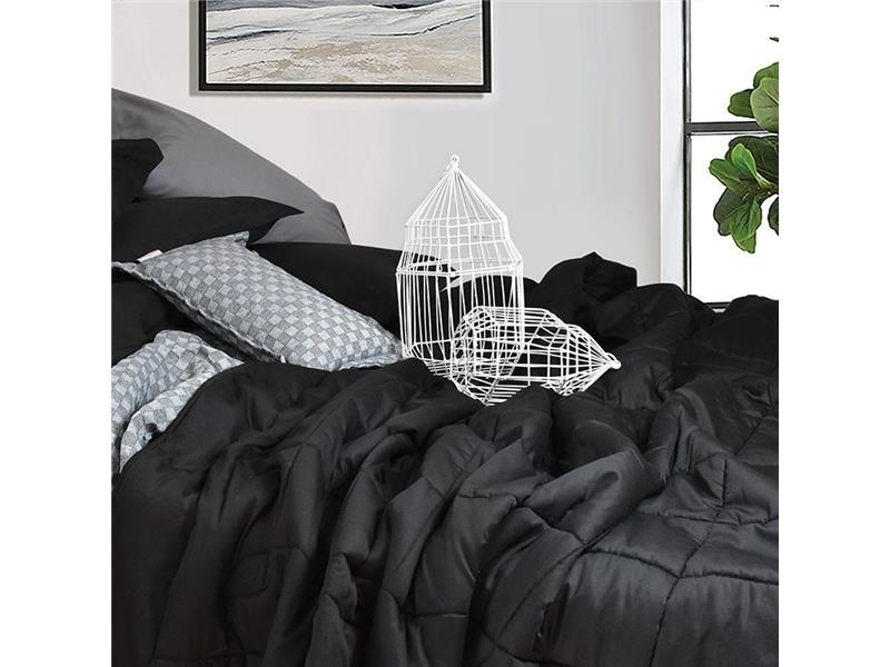 1356 Σετ Κουβερλί 250TC 100% Cot Satin Plain 3Τμχ Μαύρο 2 διαστάσεις - 225Χ235