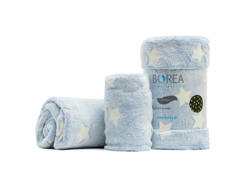 Κουβέρτα Fleece Φωσφοριζέ Borea Starlight Σιέλ 150x220
