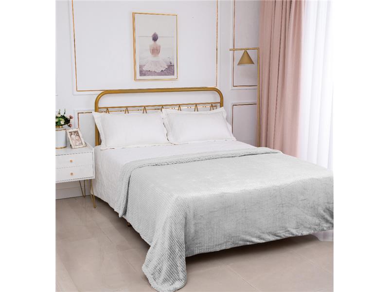 Κουβέρτα με sherpa damask (220cm x 240cm) light grey