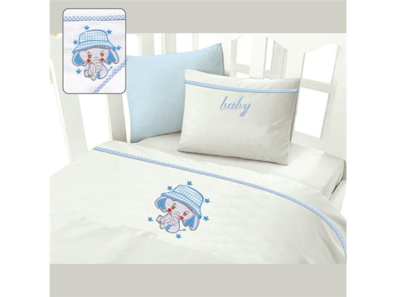 Σεντόνια Κούνιας (Σετ) (120X160) Ελεφαντάκι Σιέλ