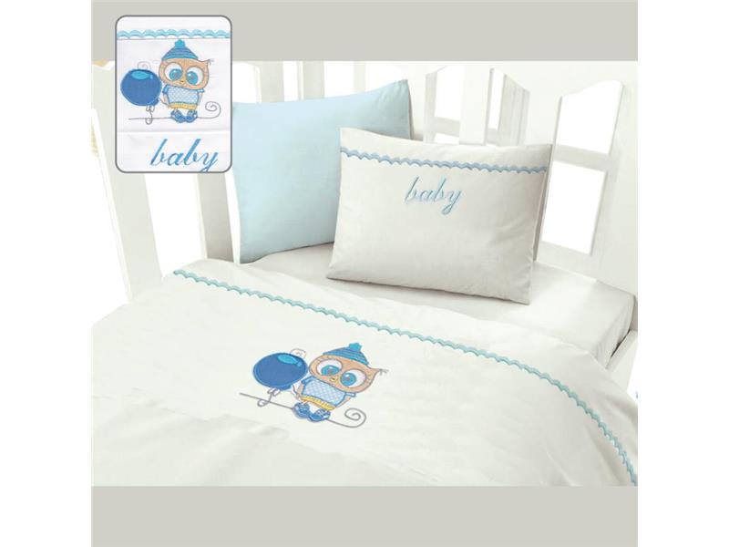 Σεντόνια Κούνιας (Σετ) (120X160) Κουκουβάγια Σιέλ