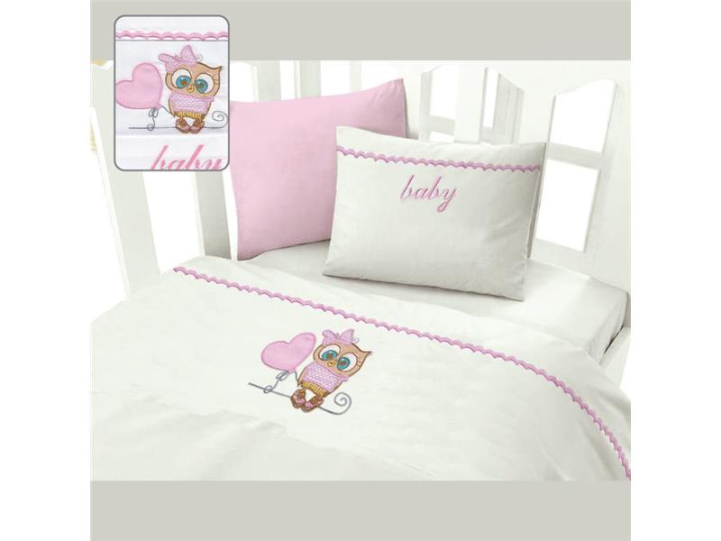 Σεντόνια Κούνιας (Σετ) (120X160) Κουκουβάγια Ρόζ