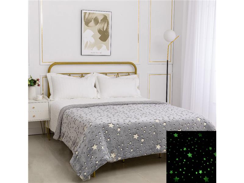 Παιδική φωσφοριζέ κουβέρτα με sherpa star (170cm x 220cm) γκρί
