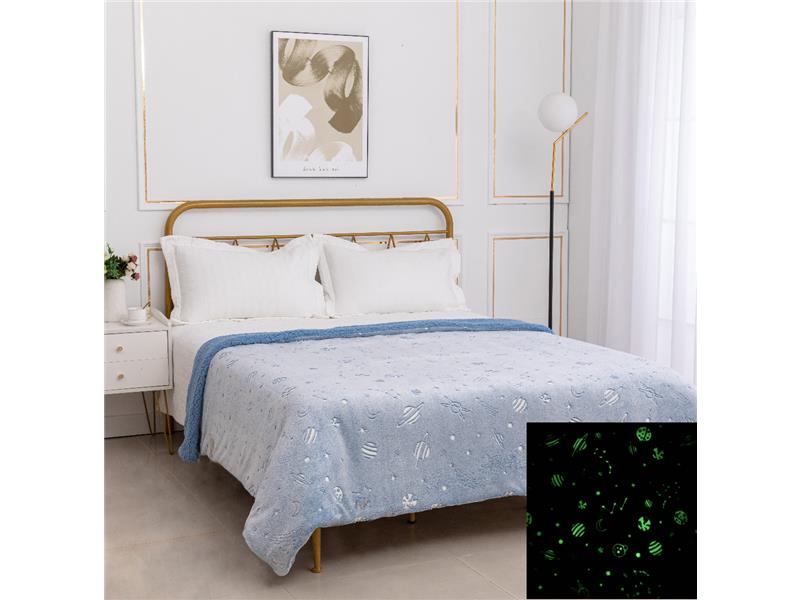 Παιδική φωσφοριζέ κουβέρτα με sherpa space (170cm x 220cm) σιέλ