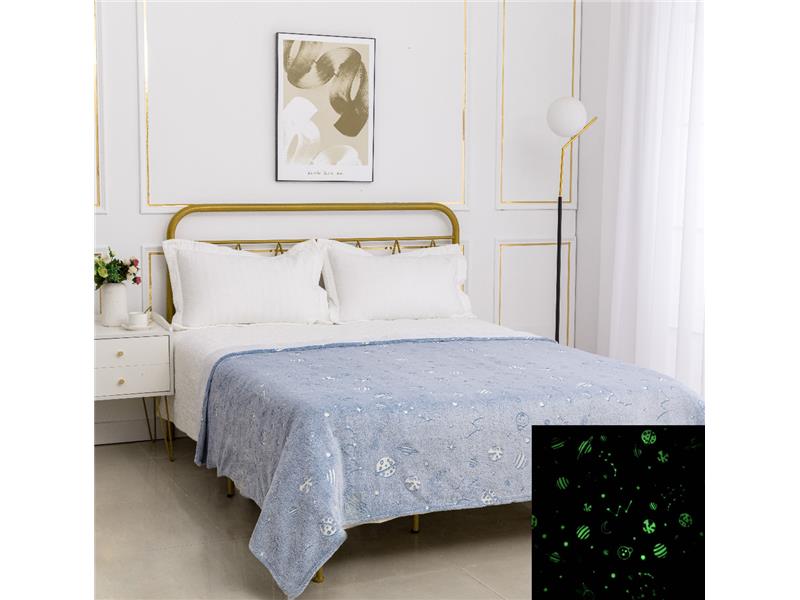 Παιδική φωσφοριζέ κουβέρτα space (170cm x 220cm) σιέλ