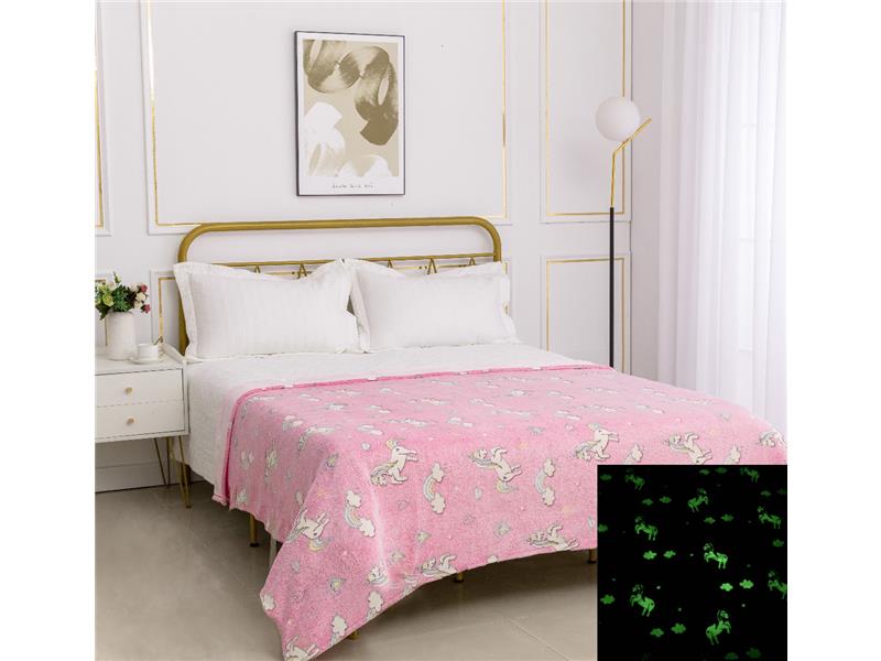 Παιδική φωσφοριζέ κουβέρτα unicorn (170cm x 220cm) ρόζ
