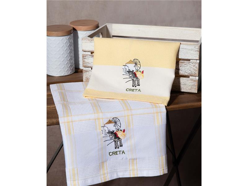 Σετ 2 τεμαχίων ποτηρόπανα (50cm x 70cm) ανεμόμυλος κίτρινο CRETA