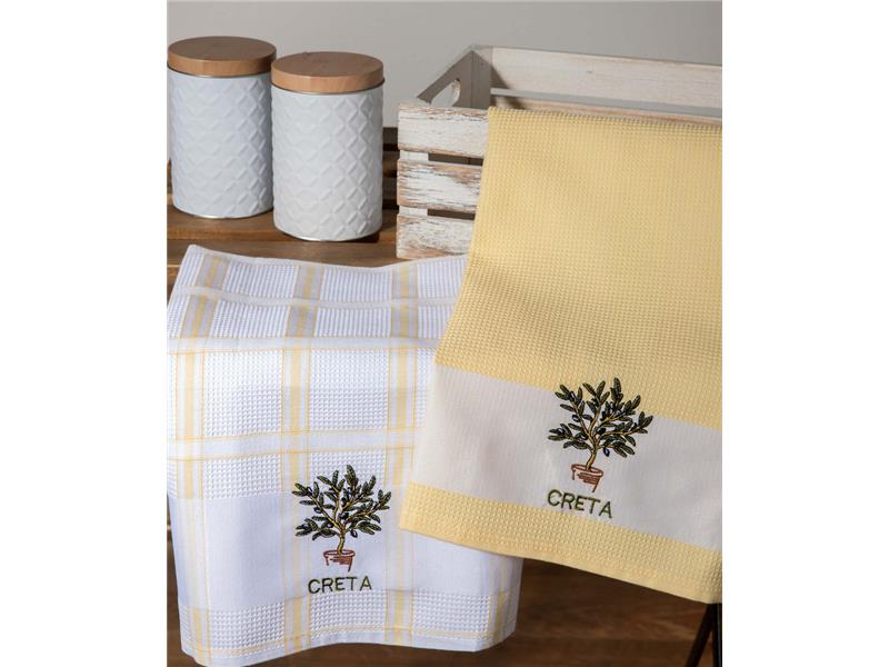 Σετ 2 τεμαχίων ποτηρόπανα (50cm x 70cm) γλάστρα κίτρινο CRETA