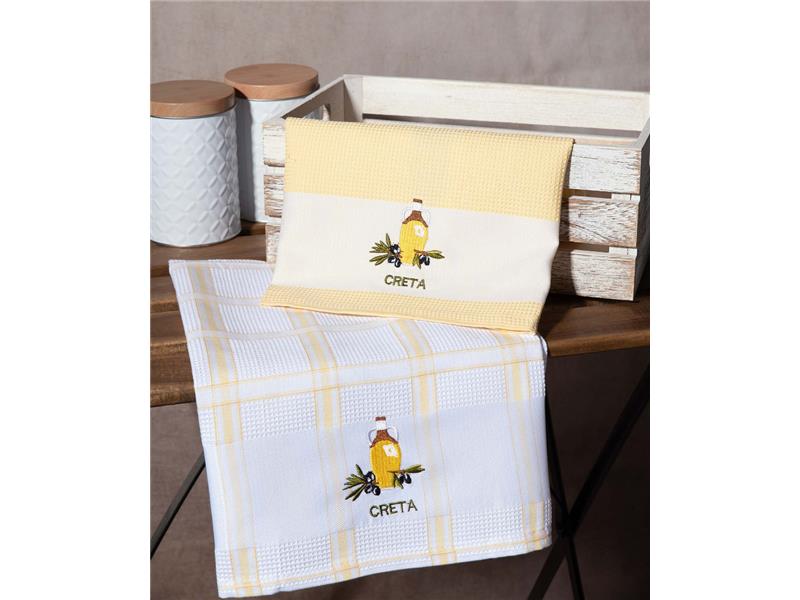 Σετ 2 τεμαχίων ποτηρόπανα (50cm x 70cm) μπουκάλι κίτρινο CRETA