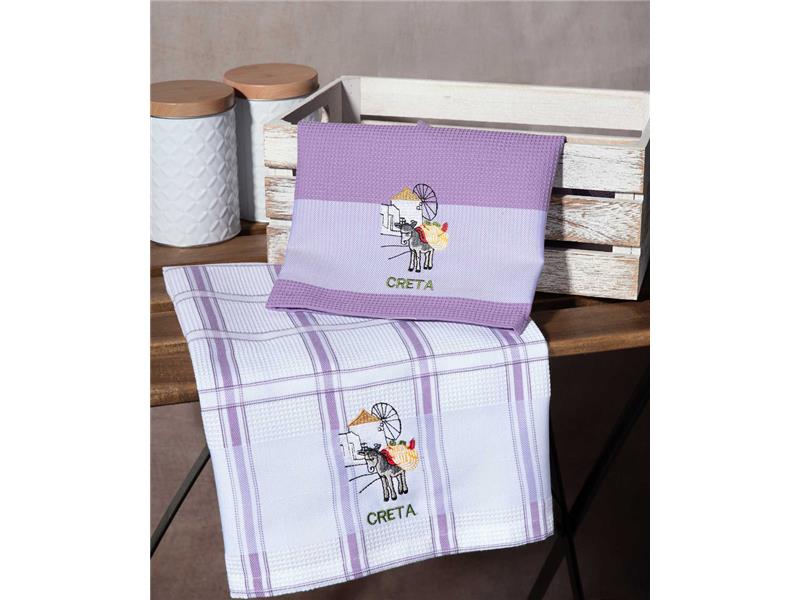 Σετ 2 τεμαχίων ποτηρόπανα (50cm x 70cm) ανεμόμυλος λιλά CRETA