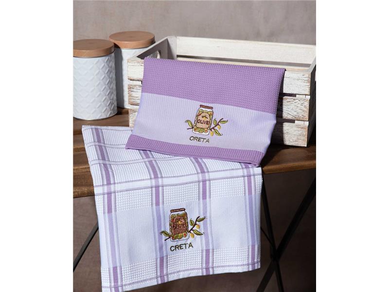 Σετ 2 τεμαχίων ποτηρόπανα (50cm x 70cm) βάζο λιλά CRETA
