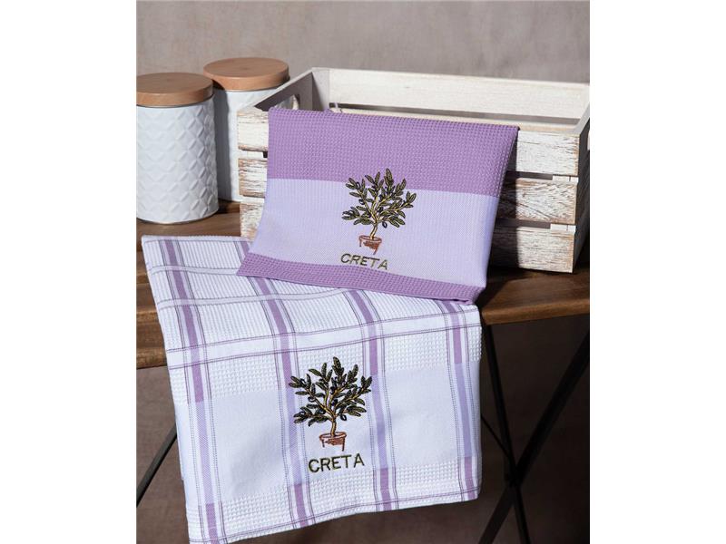 Σετ 2 τεμαχίων ποτηρόπανα (50cm x 70cm) γλάστρα λιλά CRETA