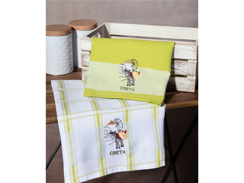 Σετ 2 τεμαχίων ποτηρόπανα (50cm x 70cm) ανεμόμυλος πράσινο CRETA