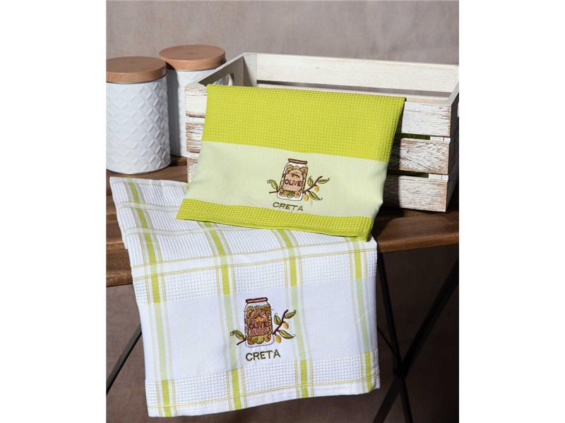 Σετ 2 τεμαχίων ποτηρόπανα (50cm x 70cm) βάζο πράσινο CRETA